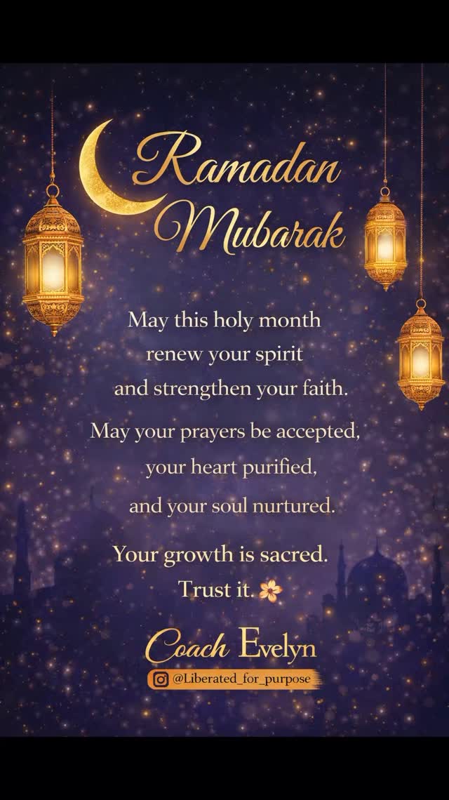 🌙 Ramadan Mubarak 🤍
May this sacred month bring peace to your heart, clarity to your mind, and strength to your spirit.
May your fasts be accepted, your prayers answered, and your home filled with light and barakah.
Wishing you a blessed and spiritually fulfilling Ramadan.
Follow @Liberated_for_purpose for daily reminders, healing conversations, and purpose-driven growth 🤍
👉🏽joinjoin the Beyond Beauty Community using the link in bio
👉🏽visit our website at www.liberatedforpurpose.com for our products and services 
#RamadanMubarak 
#Ramadan2026
 #BlessedMonth
#FastingAndPrayer 
#Faith Barakah